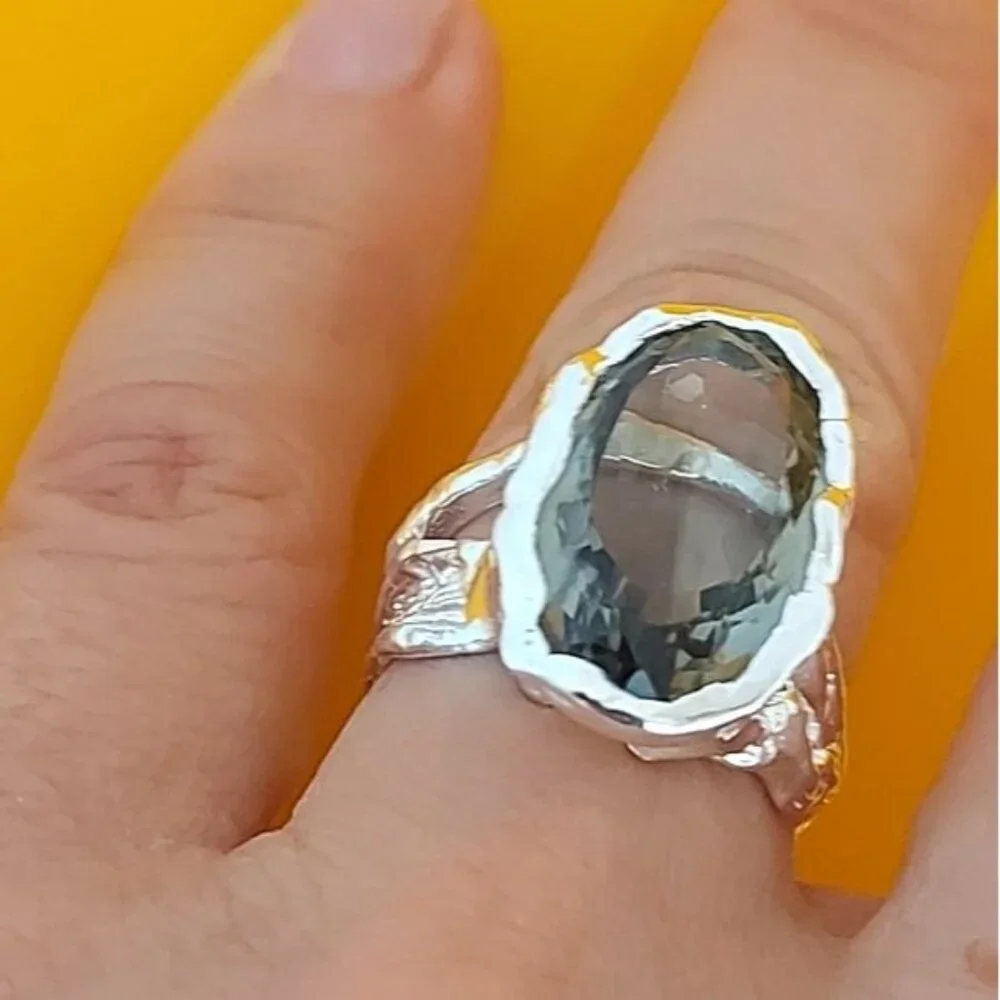 16 ct Natural Green‎ Amethyst 925 Sterling Silver Size 7 - Picture 2 of 10